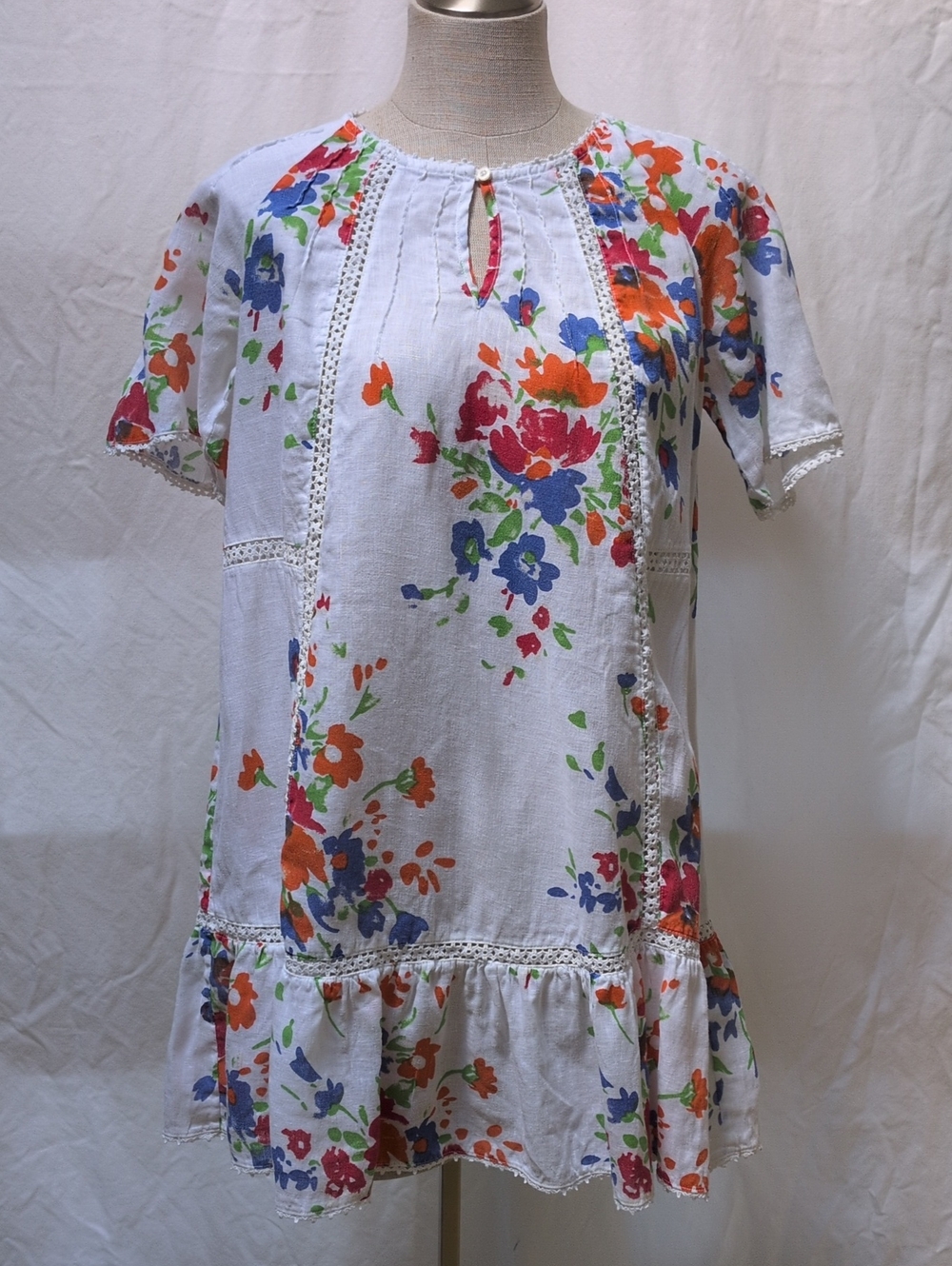 120% Lino RARE Floral Ruffled Tiered Mini Dress